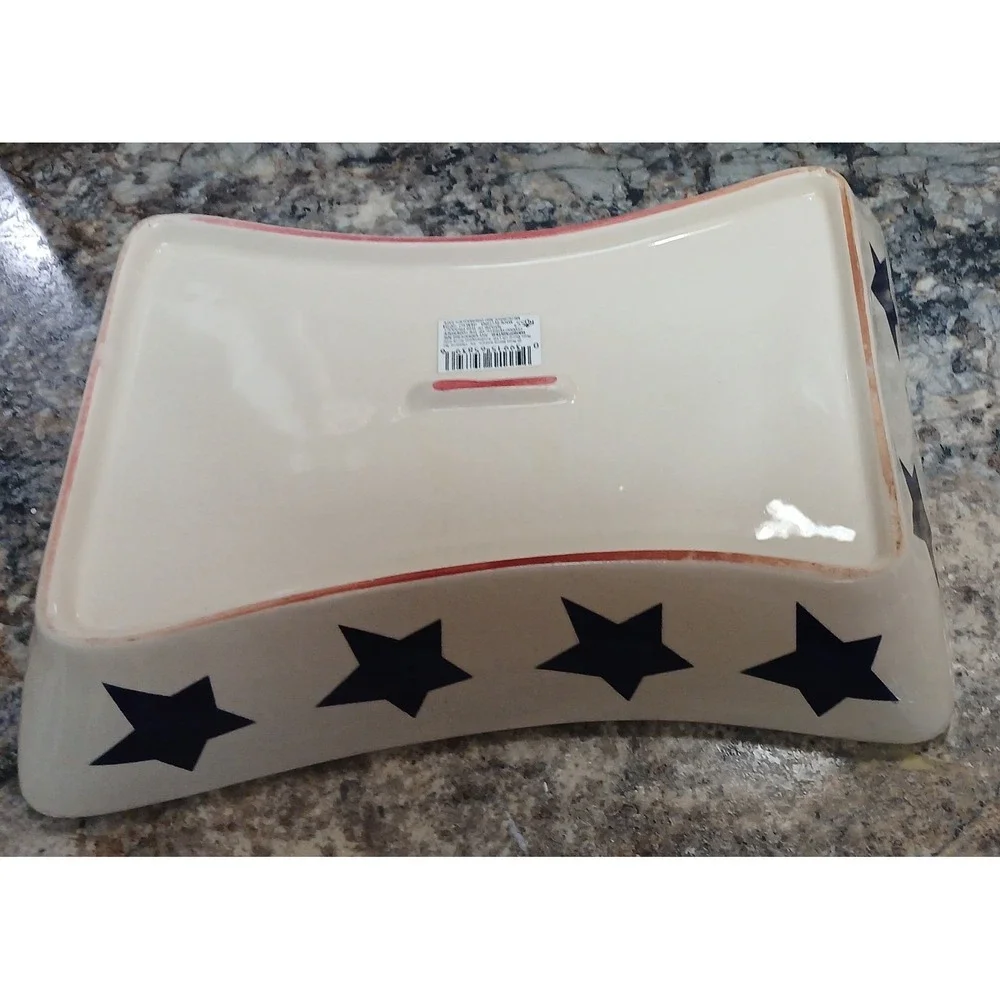 Vintage Russ Americana Flags Serving Set Dish Salt & Pepper Shaker Napkin Holder